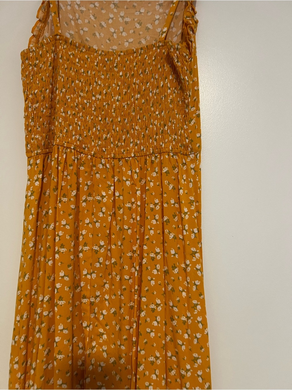 Mustard Floral Maxi Dress with Side Slit - Picture 6 of 7